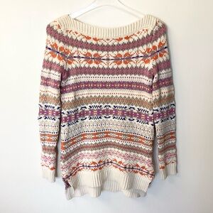 Lauren Ralph Lauren Cotton Blend Fair Isle Tunic Length Sweater - Cream - S